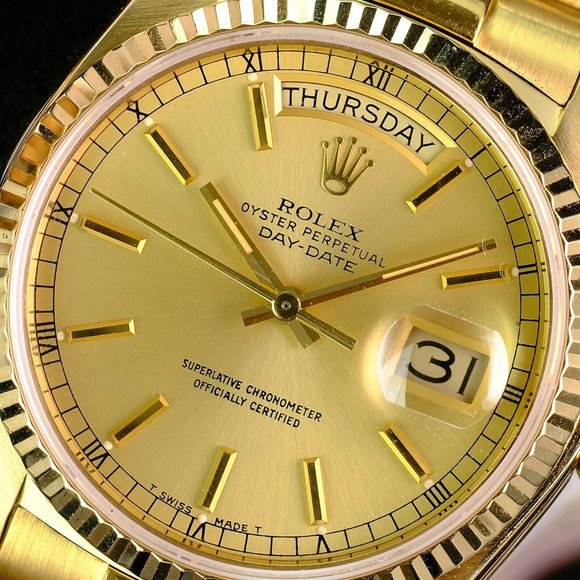 Rolex Watch Day-Date 18038 18K Yellow Gold Champagne Index Dial ALL FACTORY - Picture 1 of 9